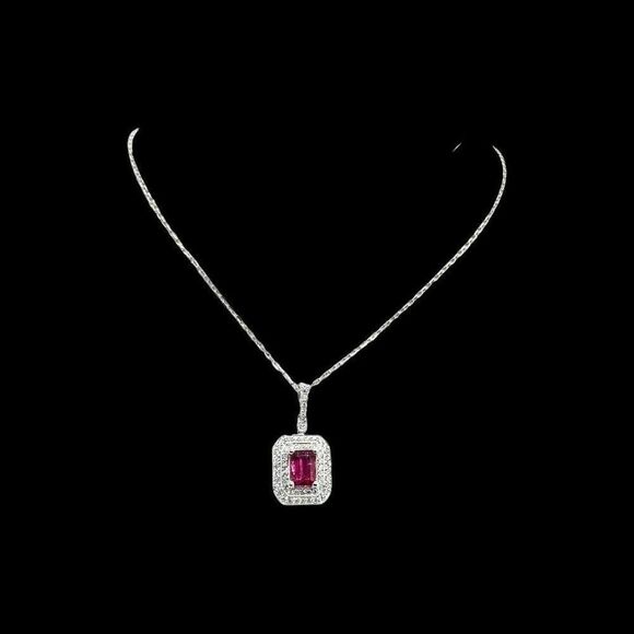 Diamond Rubellite Tourmaline Necklace 18" 18k G 1.80 TCW Certified $4,950 921140 - Picture 7 of 16